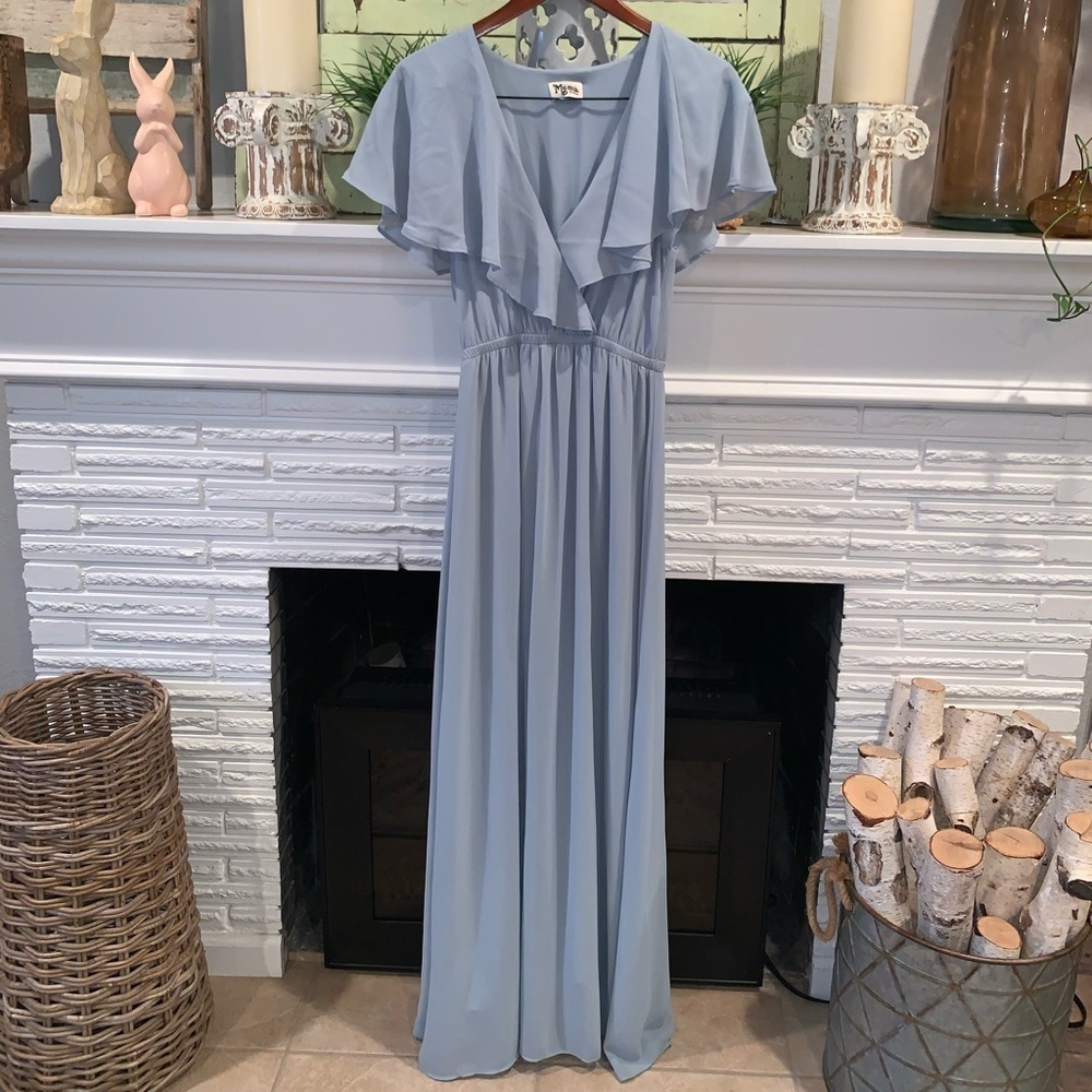Show Me Your Mumu Audrey Maxi Dress Dusty Blue Size Medium